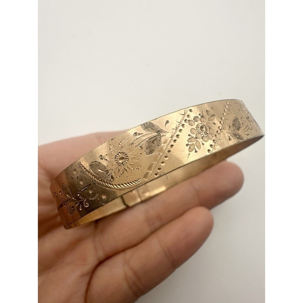 Antique Victorian Engraved Floral Adjustable Bangle Bracelet 6.5”